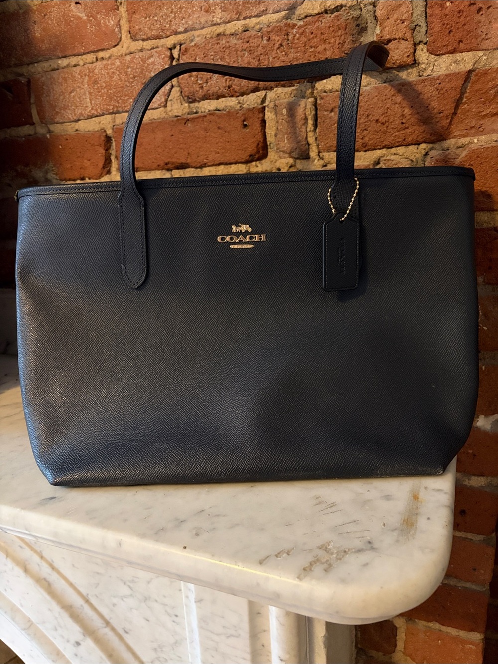 Coach Navy Saffiano Leather Tote with Hang tag